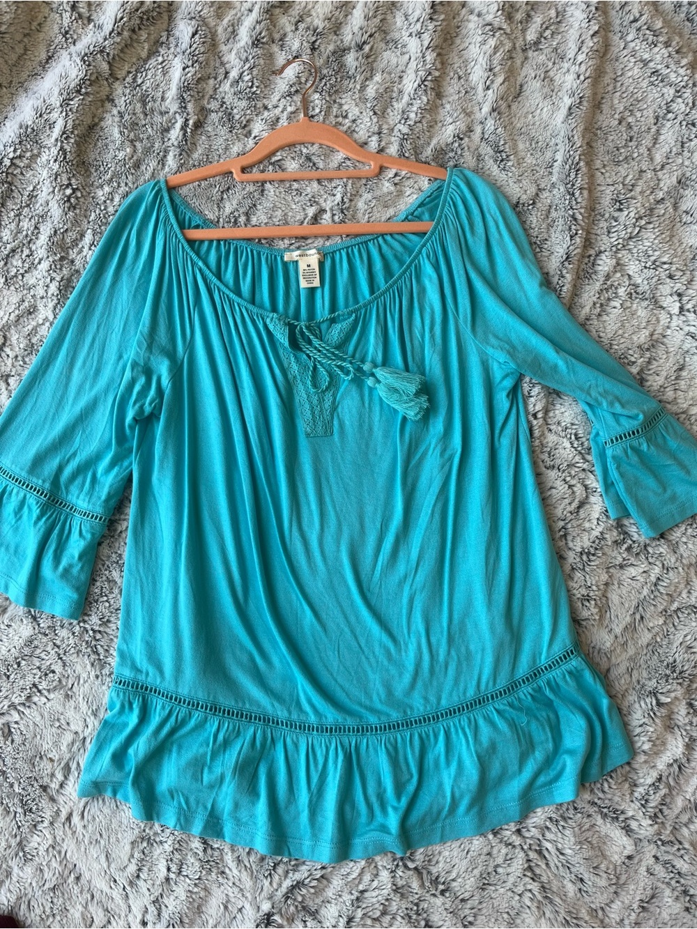 Westbound Turquoise Peasant Tie-Front Tunic